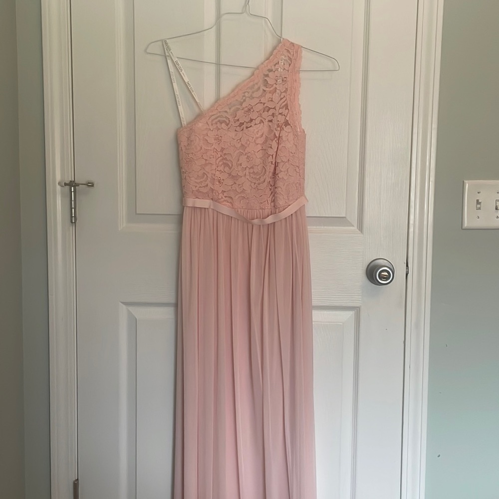 David’s Bridal one shoulder chiffon dress
